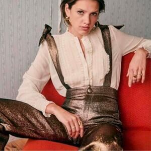 Sezane Siloe bronze high waisted jumpsuit size 10